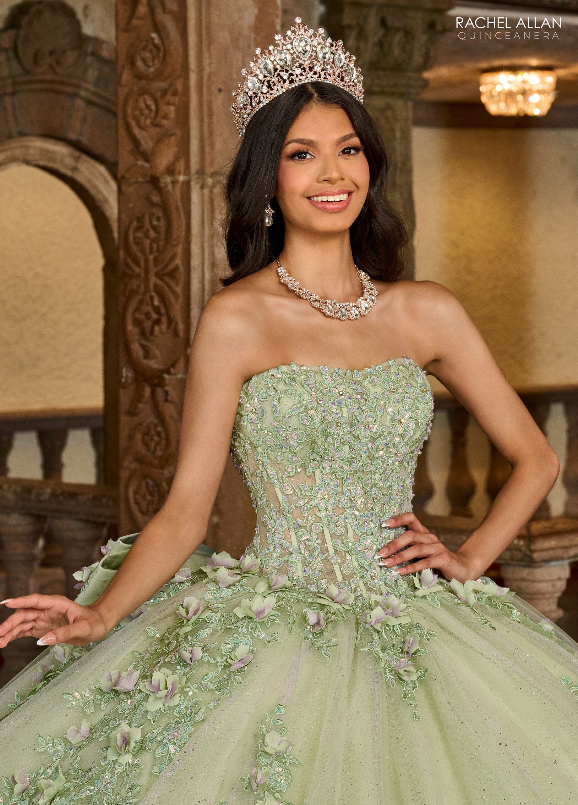 Rachel Allan RQ1132 Applique Sheer Corset Quinceanera Dress