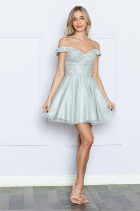 Poly USA 9234 Applique Short Cold Shoulder Dress