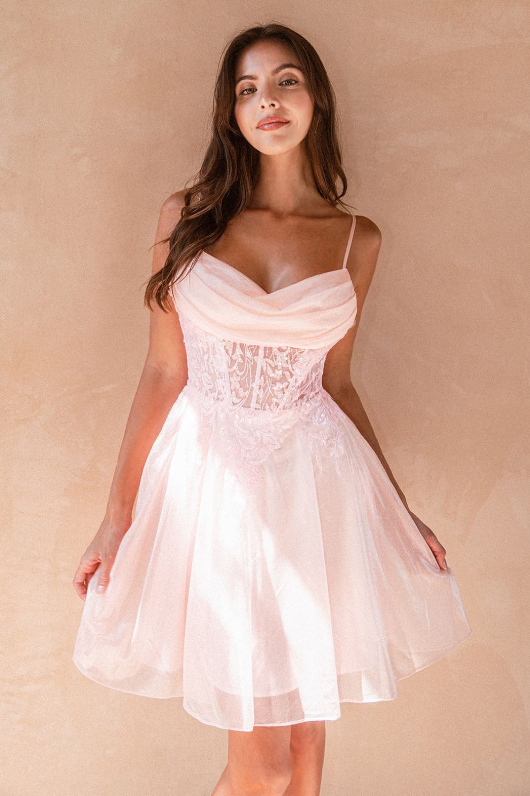 Applique Short Sleeveless Dress by Elizabeth K GS3507 - XS / Blush - Short Cocktail Dresses