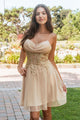 Applique Short Sleeveless Dress by Elizabeth K GS3507 - XS / Champagne - Short Cocktail Dresses