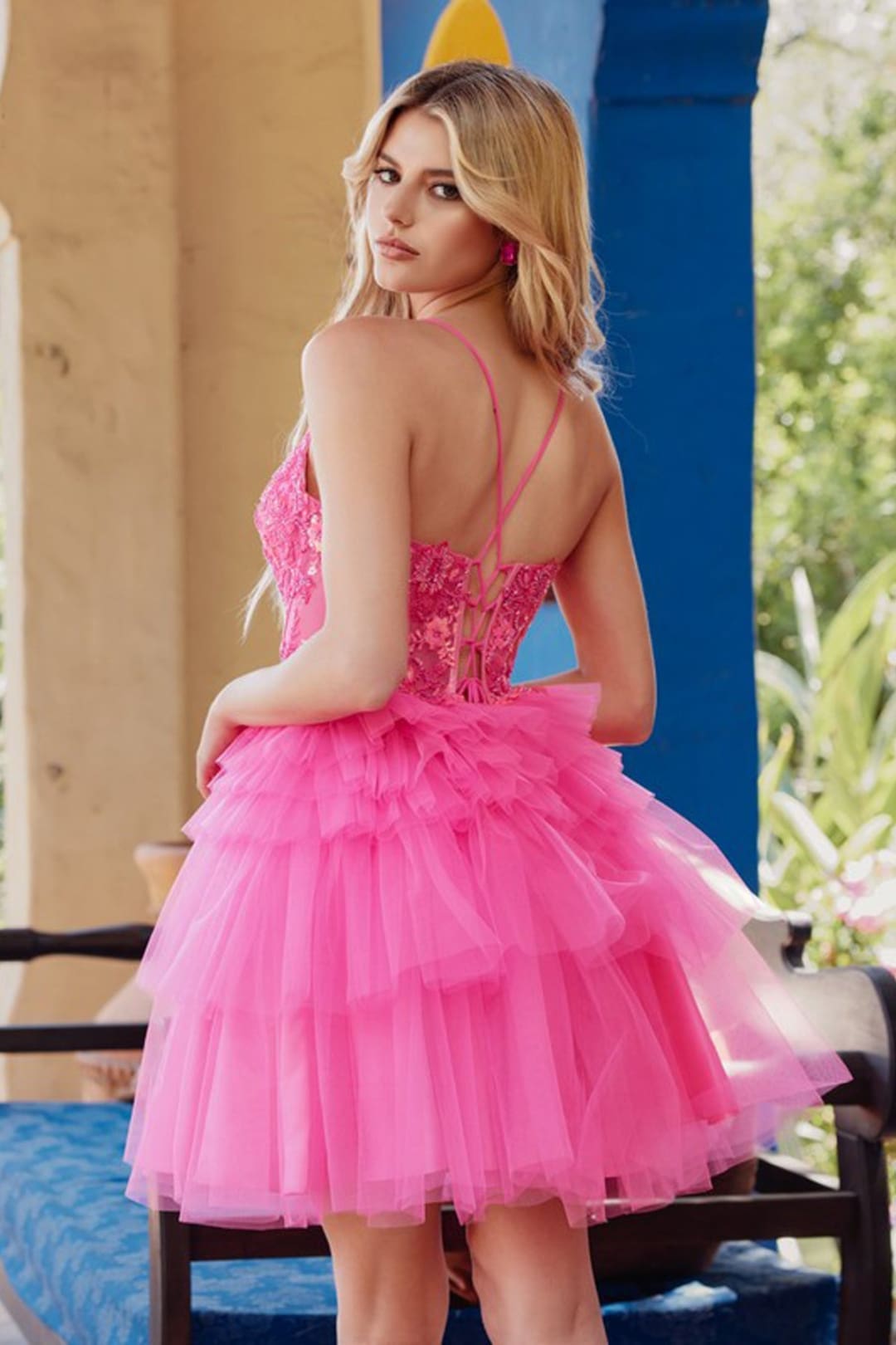 Applique Short Sleeveless Ruffled Dress by Juliet JT935K - Short Cocktail Dresses