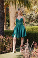 Applique Short Sleeveless Satin Dress by Juliet JT940R - Emerald Green / 2 - Short Cocktail Dresses