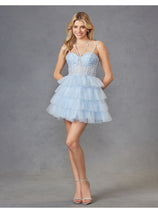 Applique Short Sleeveless Tiered Dress by Juliet JT923S