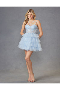 Applique Short Sleeveless Tiered Dress by Juliet JT923S - Short Cocktail Dresses