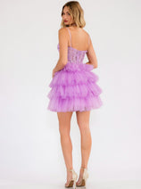 Applique Short Sleeveless Tiered Dress by Juliet JT923S