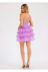Applique Short Sleeveless Tiered Dress by Juliet JT923S - Short Cocktail Dresses