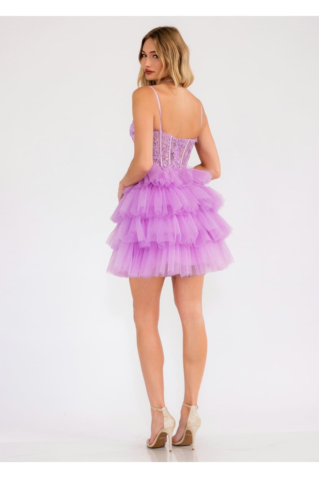 Applique Short Sleeveless Tiered Dress by Juliet JT923S - Short Cocktail Dresses