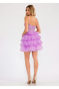 Applique Short Sleeveless Tiered Dress by Juliet JT923S - Short Cocktail Dresses