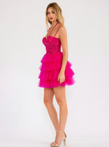 Applique Short Sleeveless Tiered Dress by Juliet JT923S