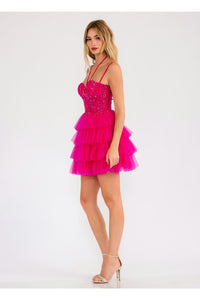Applique Short Sleeveless Tiered Dress by Juliet JT923S - Short Cocktail Dresses