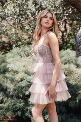 Applique Short Sleeveless Tiered Dress by Juliet JT923S - Short Cocktail Dresses