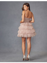 Applique Short Sleeveless Tiered Dress by Juliet JT923S