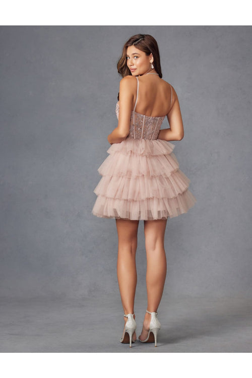 Applique Short Sleeveless Tiered Dress by Juliet JT923S - Short Cocktail Dresses