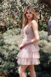 Applique Short Sleeveless Tiered Dress by Juliet JT923S - Short Cocktail Dresses
