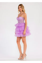 Applique Short Sleeveless Tiered Dress by Juliet JT923S - Short Cocktail Dresses
