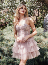Applique Short Sleeveless Tiered Dress by Juliet JT923S