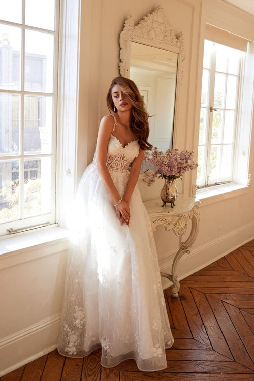 Applique Sleeveless A-line Bridal Gown by Juliet JT2495AW - Long Formal Dresses
