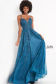 Applique Sleeveless A-line Gown by Jovani 02266 - 00 / Teal - Long Formal Dresses
