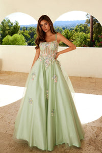 Applique Sleeveless A-line Gown by Juliet JT2565U - Sage Green / 2 - Long Formal Dresses