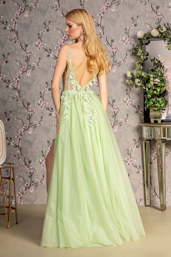 Applique Sleeveless A-line Slit Gown by GLS Gloria GL3202 - Long Formal Dresses