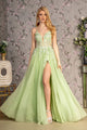 Applique Sleeveless A-line Slit Gown by GLS Gloria GL3202 - XS / Light Green - Long Formal Dresses