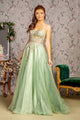 Applique Sleeveless Corset A-line Gown by GLS Gloria GL3377 - XS / Sage - Long Formal Dresses