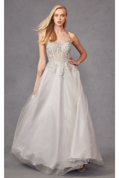 Applique Sleeveless Corset Gown by Juliet 295 - Burgundy / S - Dress