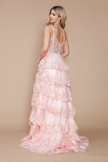 Vestido sin mangas con aberturas en capas y apliques de Poly USA 9410