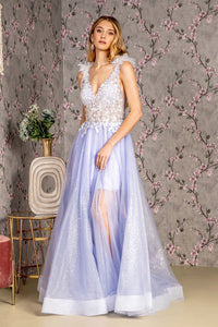 Applique Sleeveless Sheer A-line Gown by GLS Gloria GL3393 - XS / Lilac - Long Formal Dresses