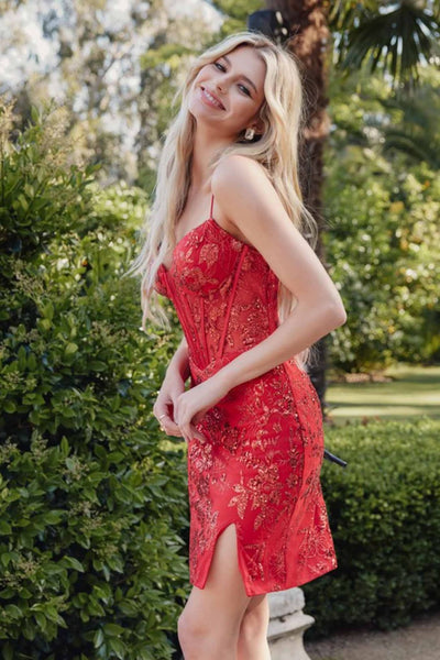 Appliqué Sleeveless Short Slit Dress by Juliet JT912A - Dress