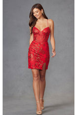 Short Red Prom Dress Corset Sleeveless Cocktail Outfit Juliet JT912A