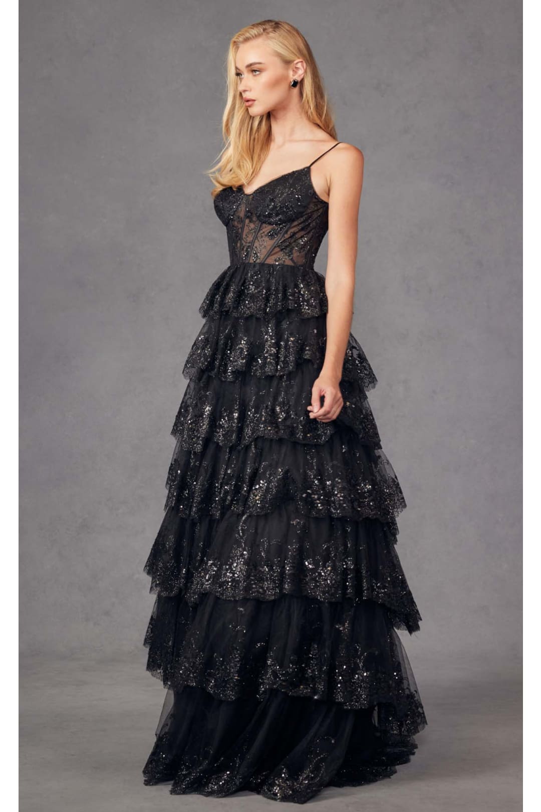 Applique Sleeveless Tiered Gown by Juliet JT2454K - Dress