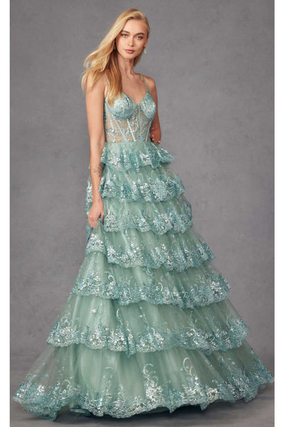Applique Sleeveless Tiered Gown by Juliet JT2454K - Dress