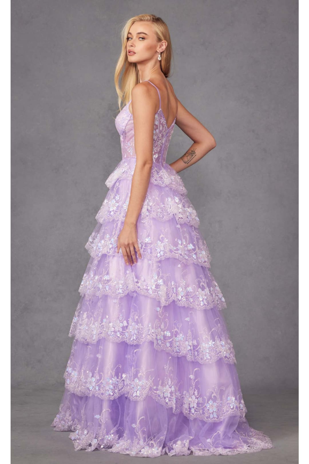Applique Sleeveless Tiered Gown by Juliet JT2454K - Dress
