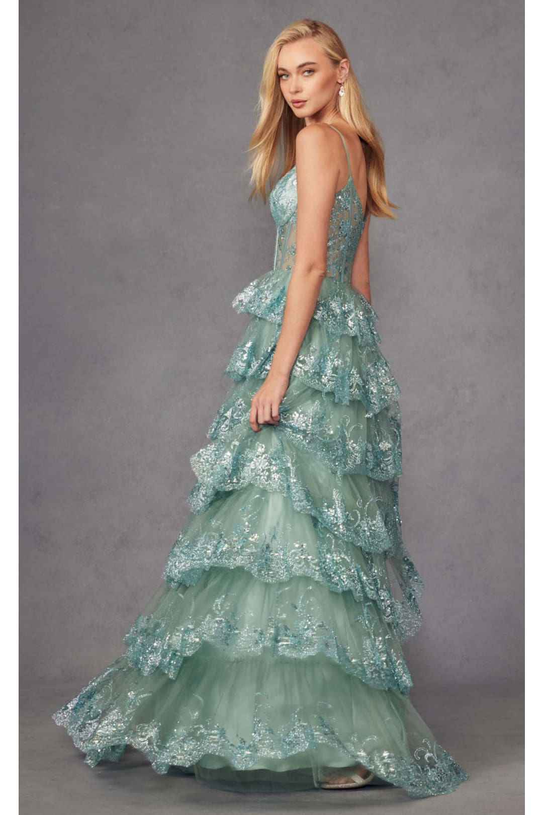Applique Sleeveless Tiered Gown by Juliet JT2454K - Dress