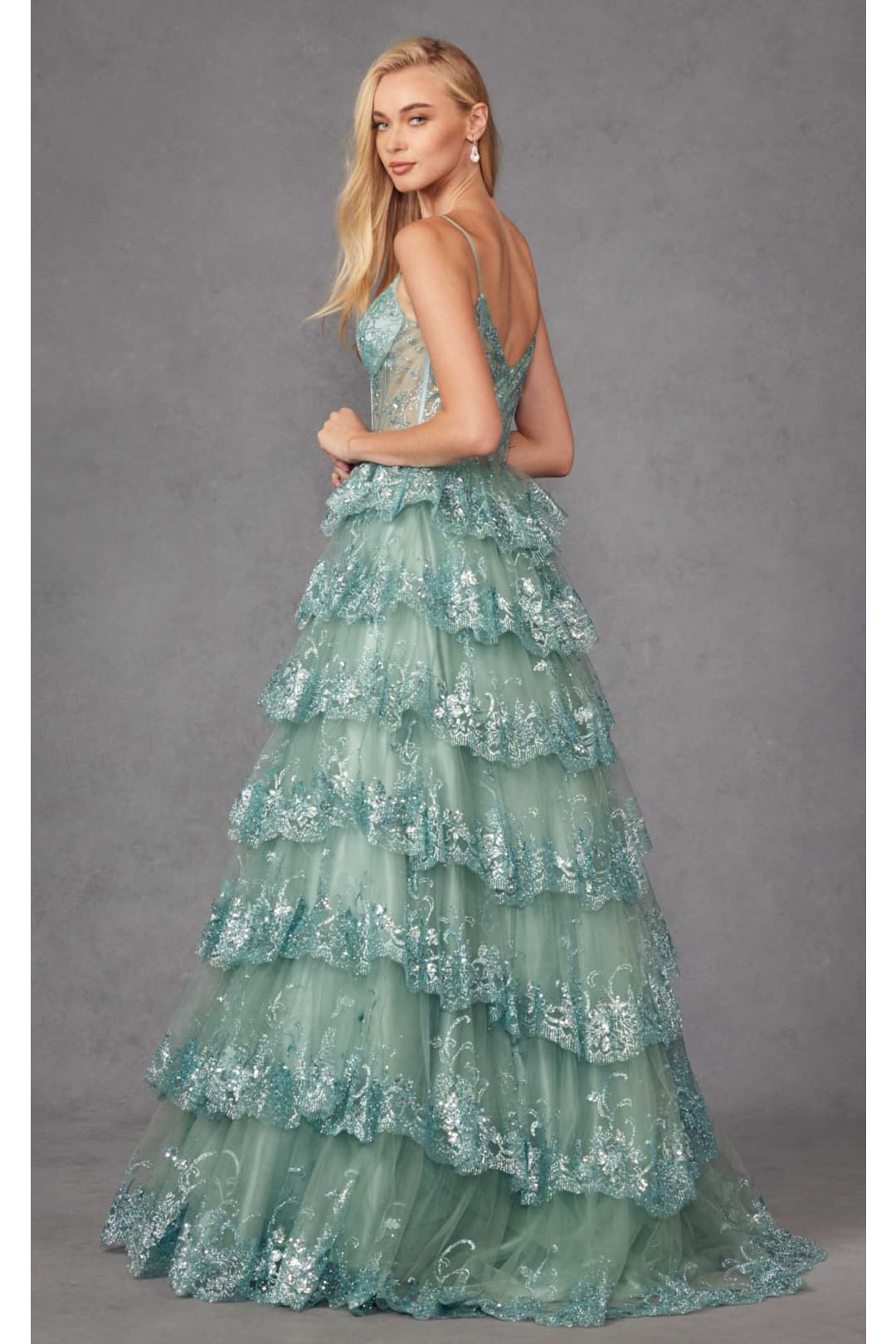 Applique Sleeveless Tiered Gown by Juliet JT2454K - Dress
