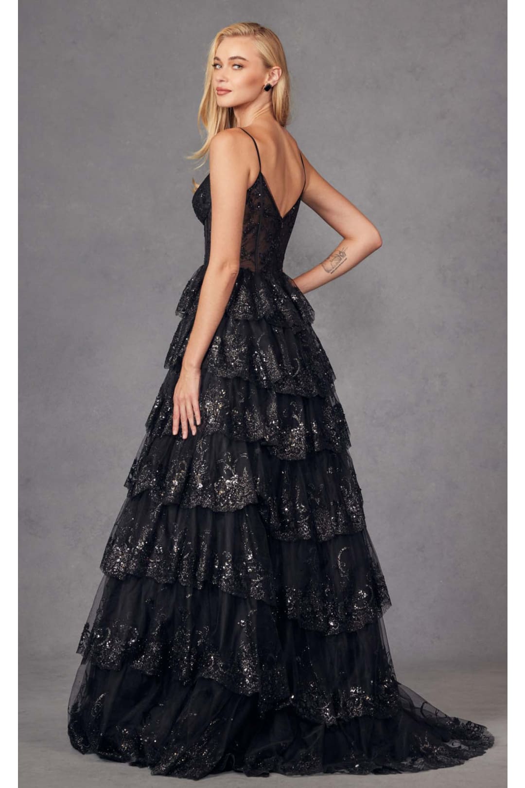 Applique Sleeveless Tiered Gown by Juliet JT2454K - Dress