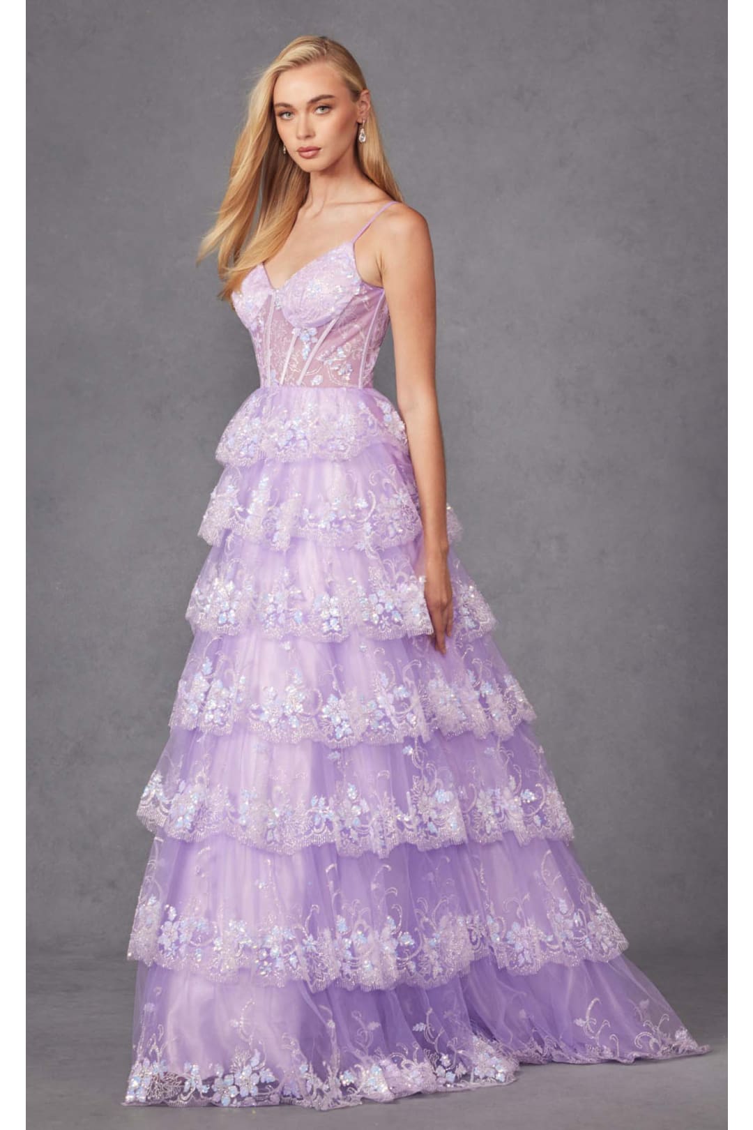 Applique Sleeveless Tiered Gown by Juliet JT2454K - Dress