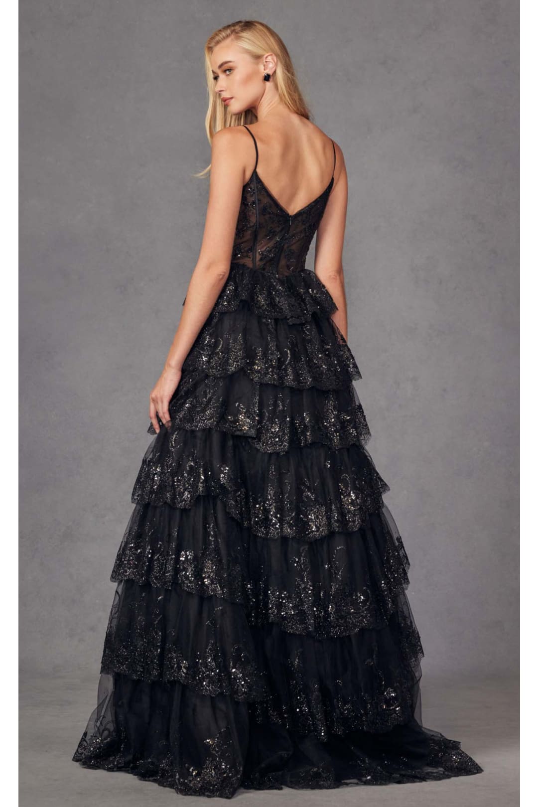 Applique Sleeveless Tiered Gown by Juliet JT2454K - Dress