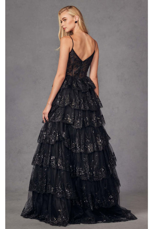 Applique Sleeveless Tiered Gown by Juliet JT2454K - Dress