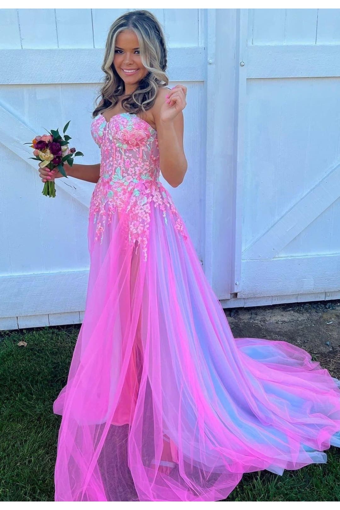 Applique Strapless A-line Slit Gown by Jovani 23713 - Long Formal Dresses