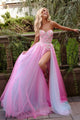 Applique Strapless A-line Slit Gown by Jovani 23713 - 00 / Pink/Multi - Long Formal Dresses