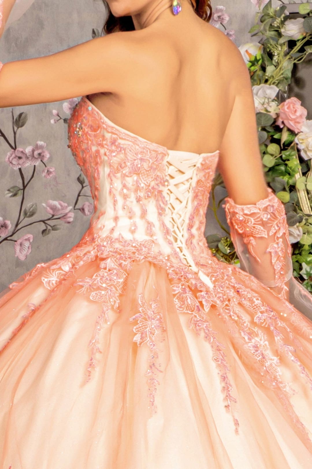 orange quince dress Applique Strapless Bell Sleeve Ball Gown by GLS Gloria GL3235 S / Orange/Champagne Zimmermann Blue/ Green 2 quinceanera dress 59min50sale-festival7/16 Size:4