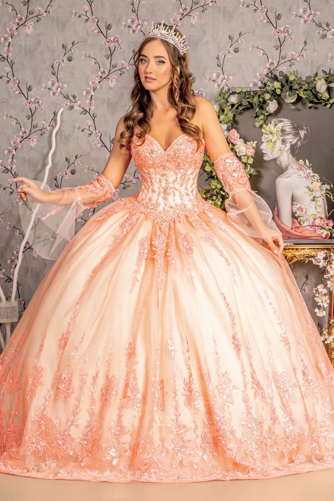 Orange Quinceaera Dress Strapless Ball Gown GLS GL3235 2XL / Orange/Champagne