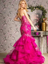 Applique Strapless Tiered Mermaid Dress by GLS Gloria GL3216