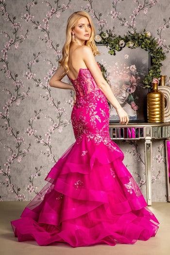 Applique Strapless Tiered Mermaid Dress by GLS Gloria GL3216 - Long Formal Dresses