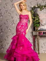 Applique Strapless Tiered Mermaid Dress by GLS Gloria GL3216