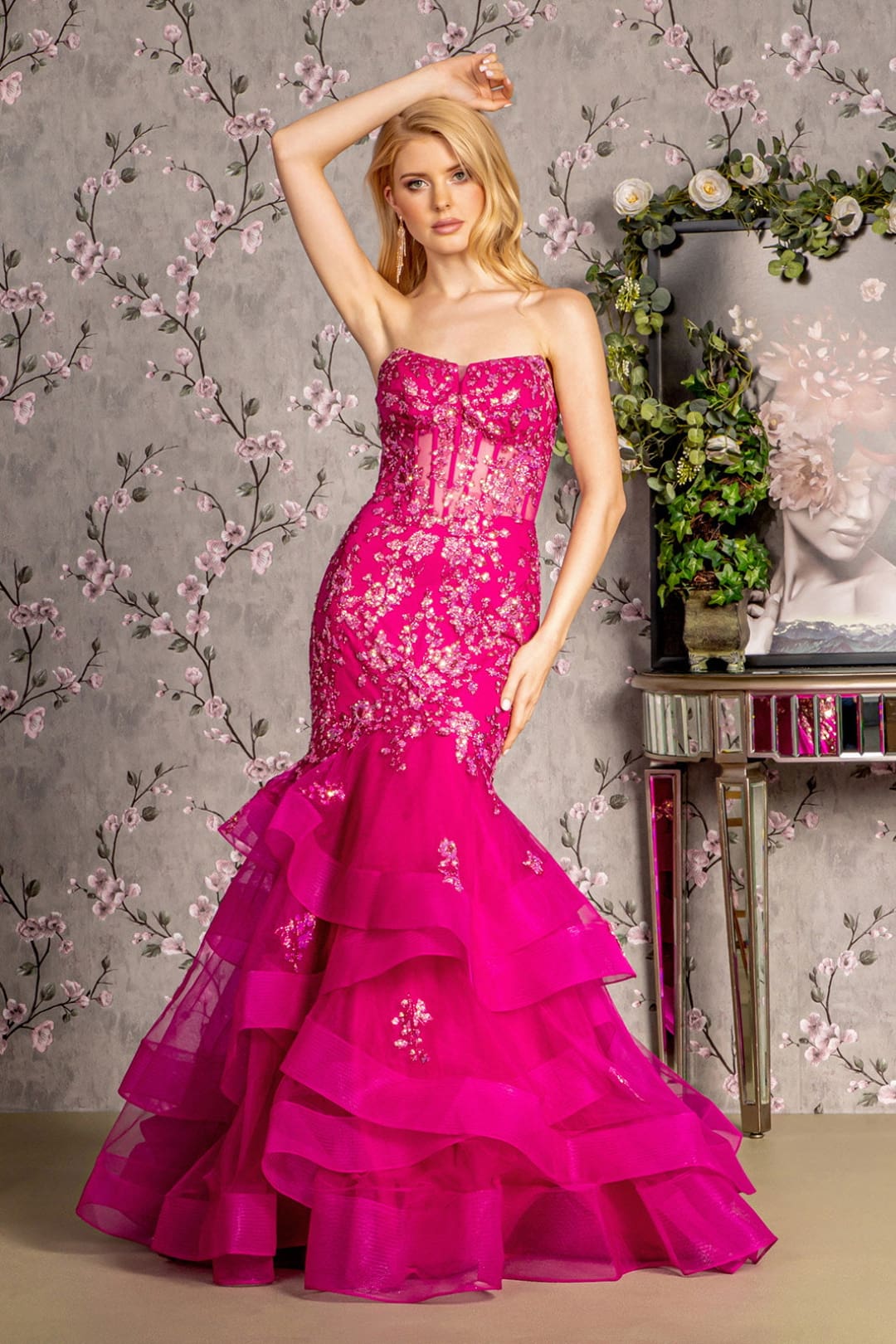 Applique Strapless Tiered Mermaid Dress by GLS Gloria GL3216 - Long Formal Dresses