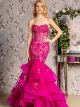 Applique Strapless Tiered Mermaid Dress by GLS Gloria GL3216
