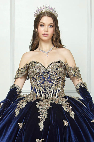 Applique Sweetheart Velvet Ball Gown by Bella Princess PQ1038